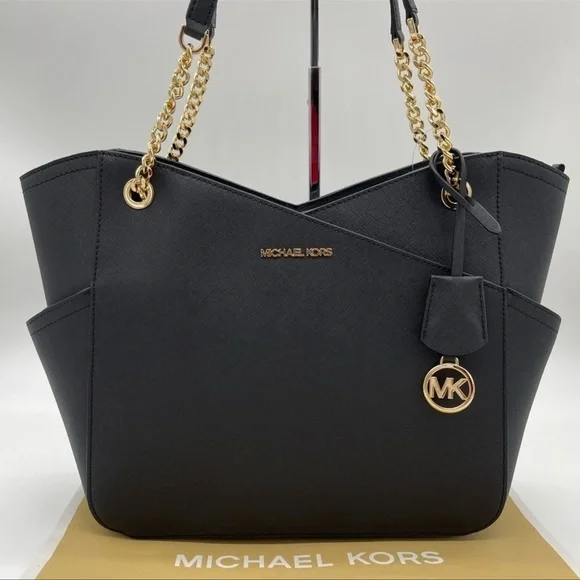 Michael Kors Large X Chain Shoulder Tote Bag Rich Black Leather - Picture 2 of 10